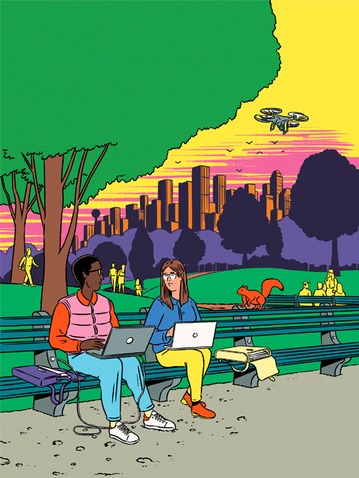 Simon Bailly / people with laptops in park
