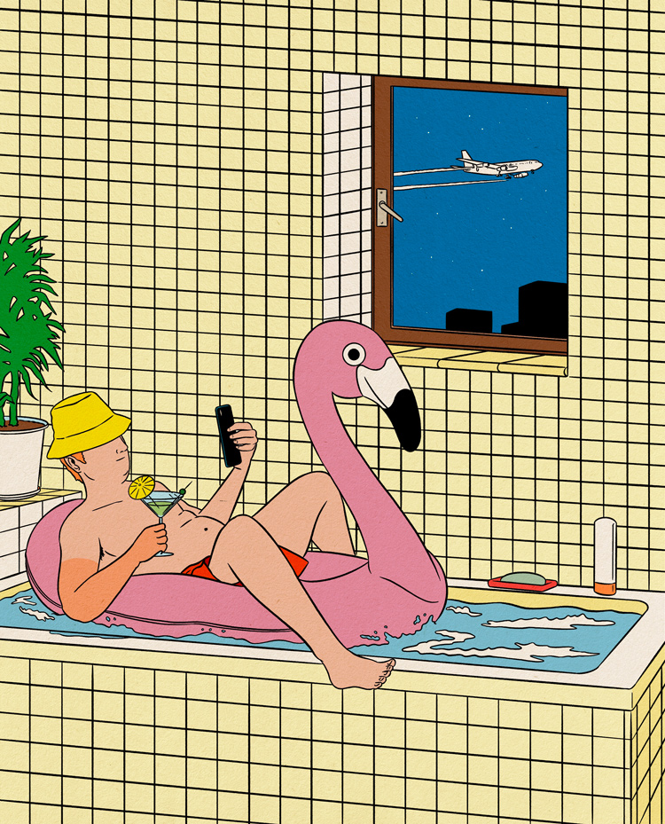 man having holidays in a bathtube