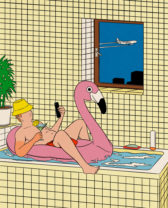 man having holidays in a bathtube