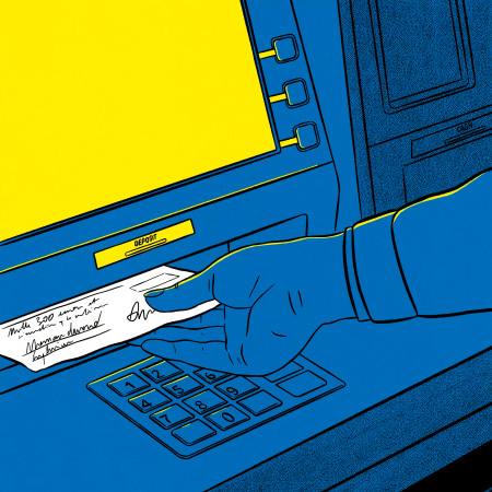 man doing transaction at banking machine