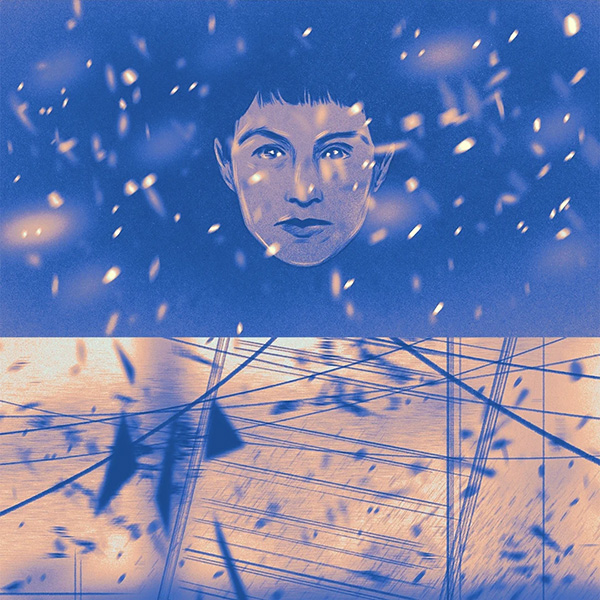 woman's face in blue mood
