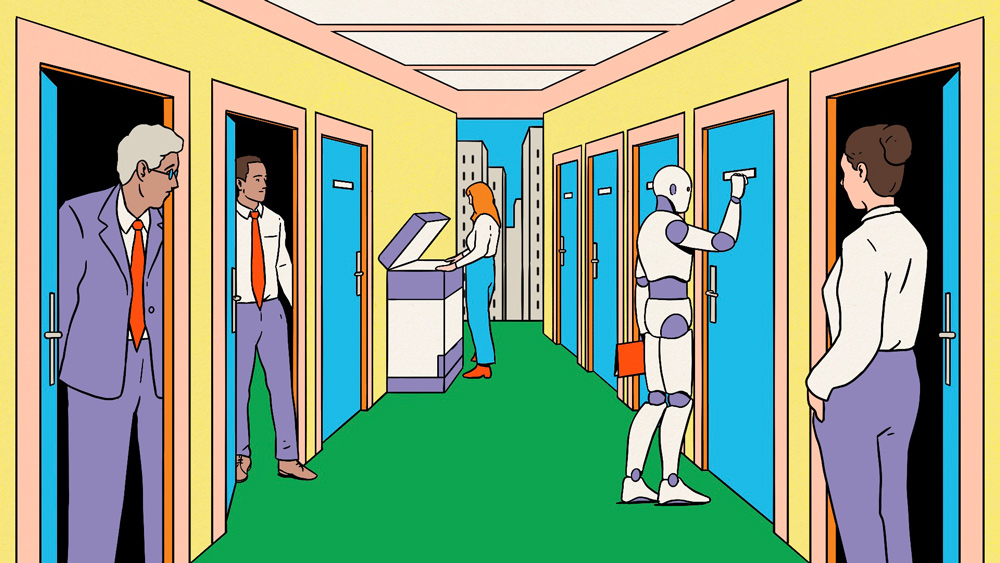 robot knocking at office door