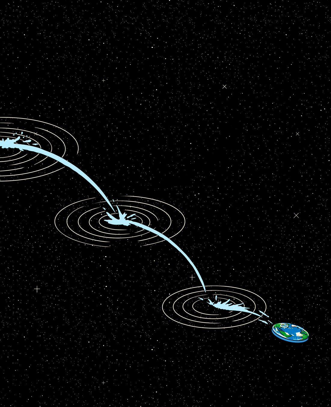 flat earth being skipped across the water