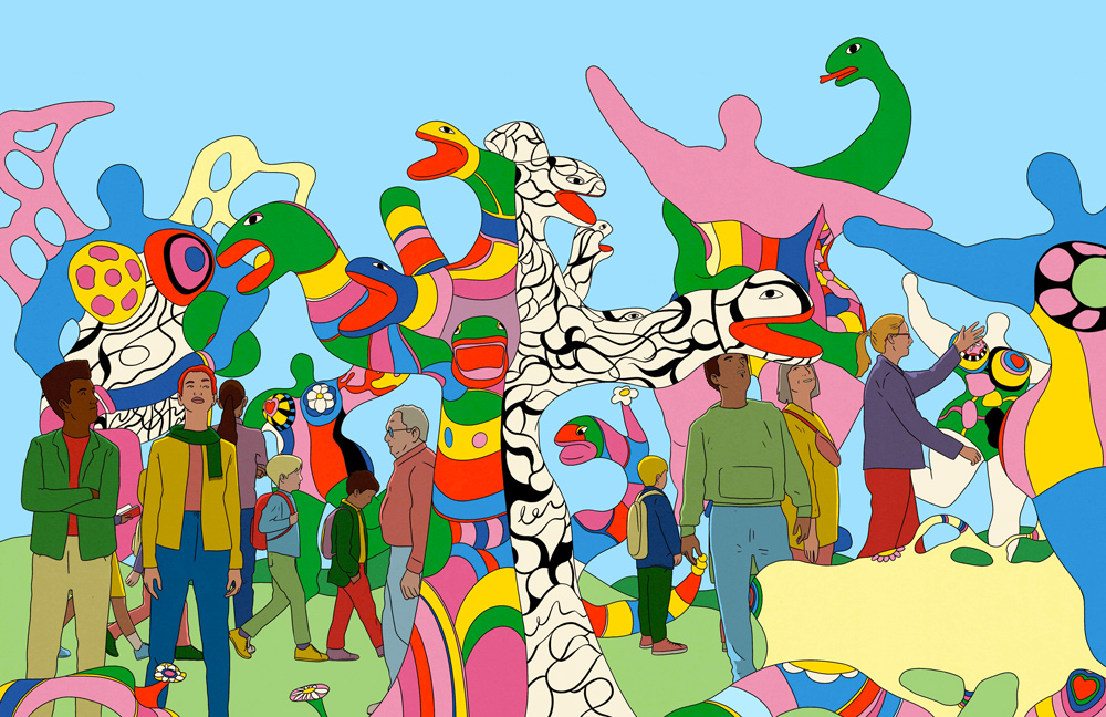 people between huge plastics