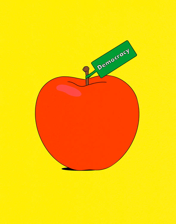 apple with words democracy eaten by worms