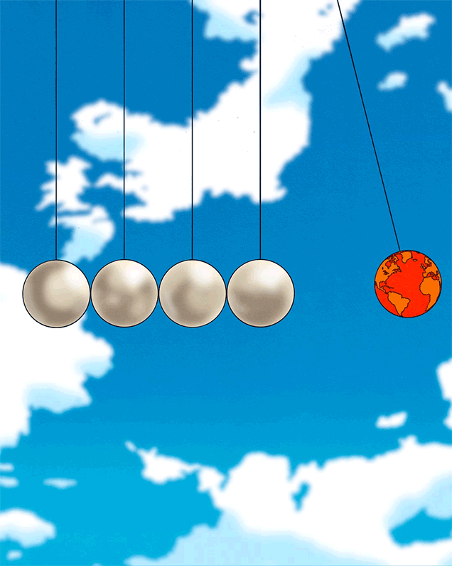 ball impact pendulum with one red world ball