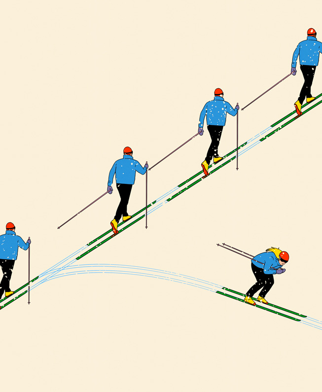 man skiing in new direction