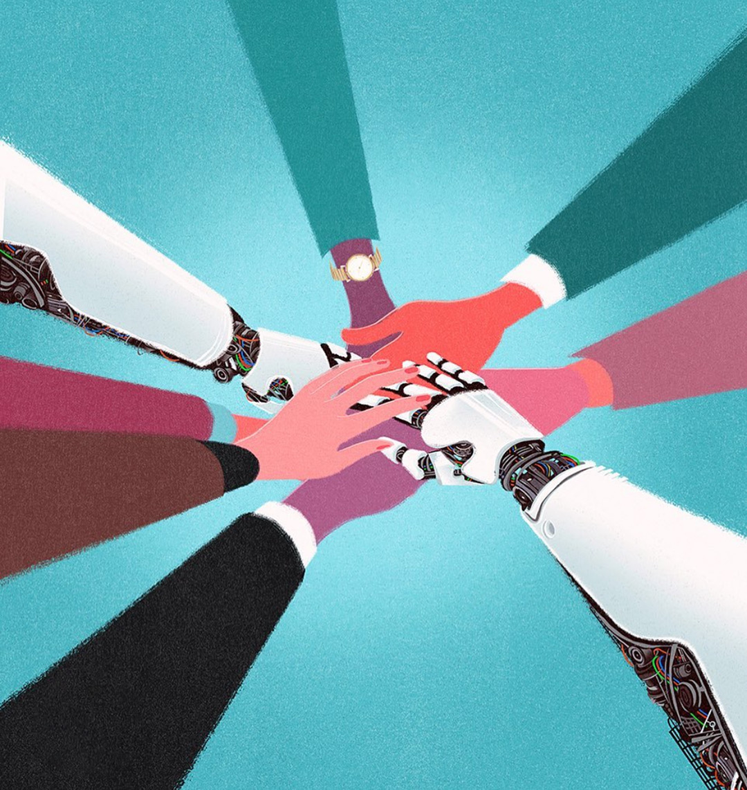robotic hands on human hands