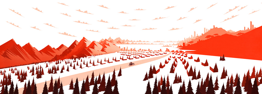 motorcyclist driving in a snowy landscape