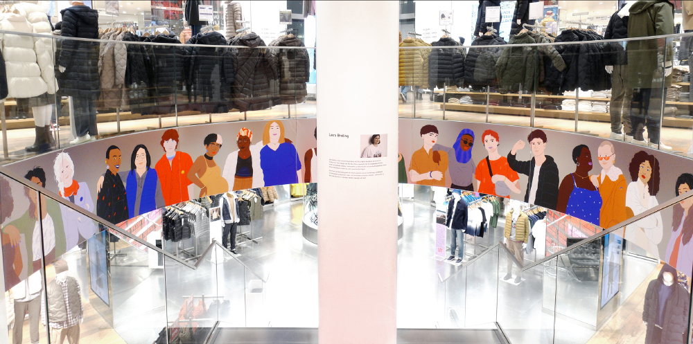 diverse people illustration in uniqlo shop
