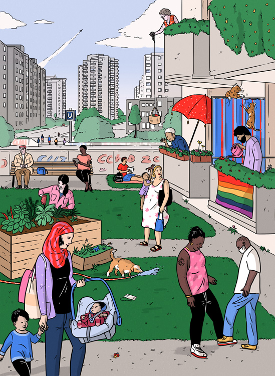 diversity of people in neighborhood in a city