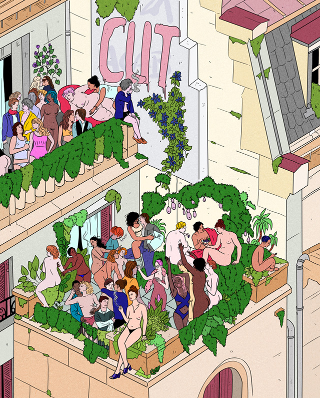 naked party people on balcony