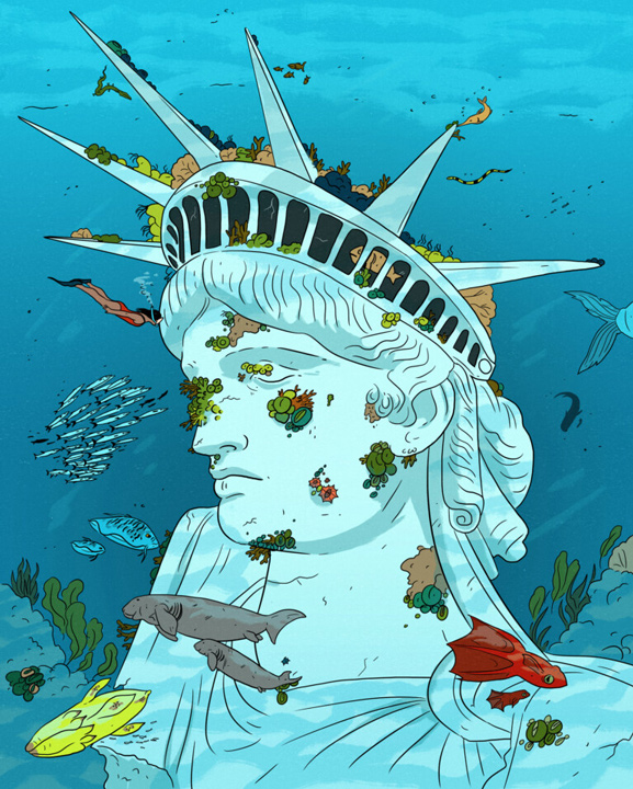 statue of liberty in the future under water