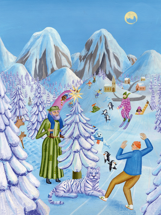 Robert Deutsch / snowy winterlandscape with fir tree and tiger