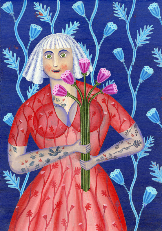 woman with flowers in her hand