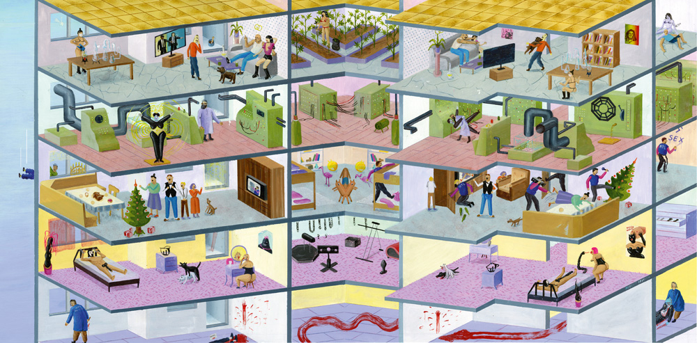 crosssection of the different levels inside the house