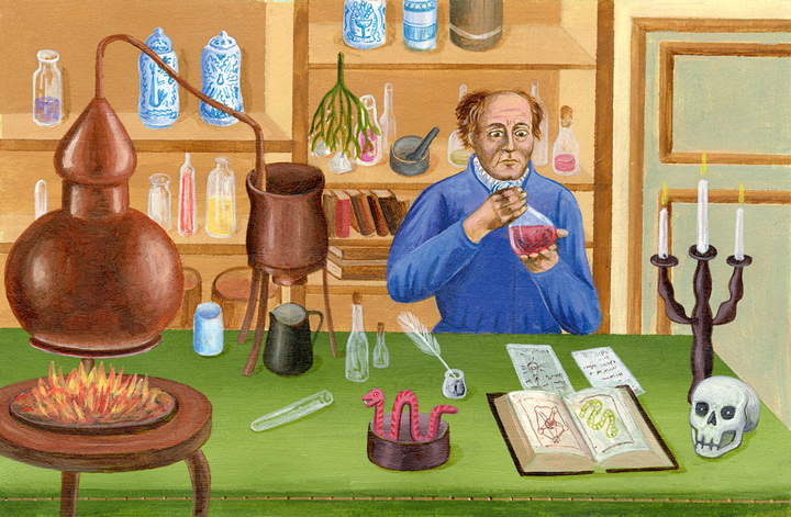 doctor in historical laboratory 