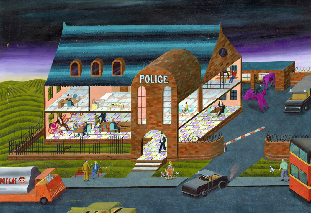 purple horses at the police station