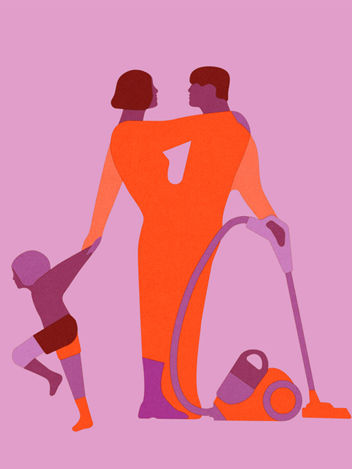 Lina Disciplina / couple in front with child and vacuum cleaner