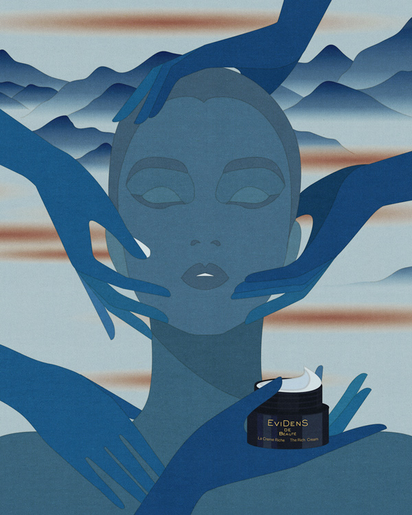 young woman lying with eyes closed in beauty program with hands around her