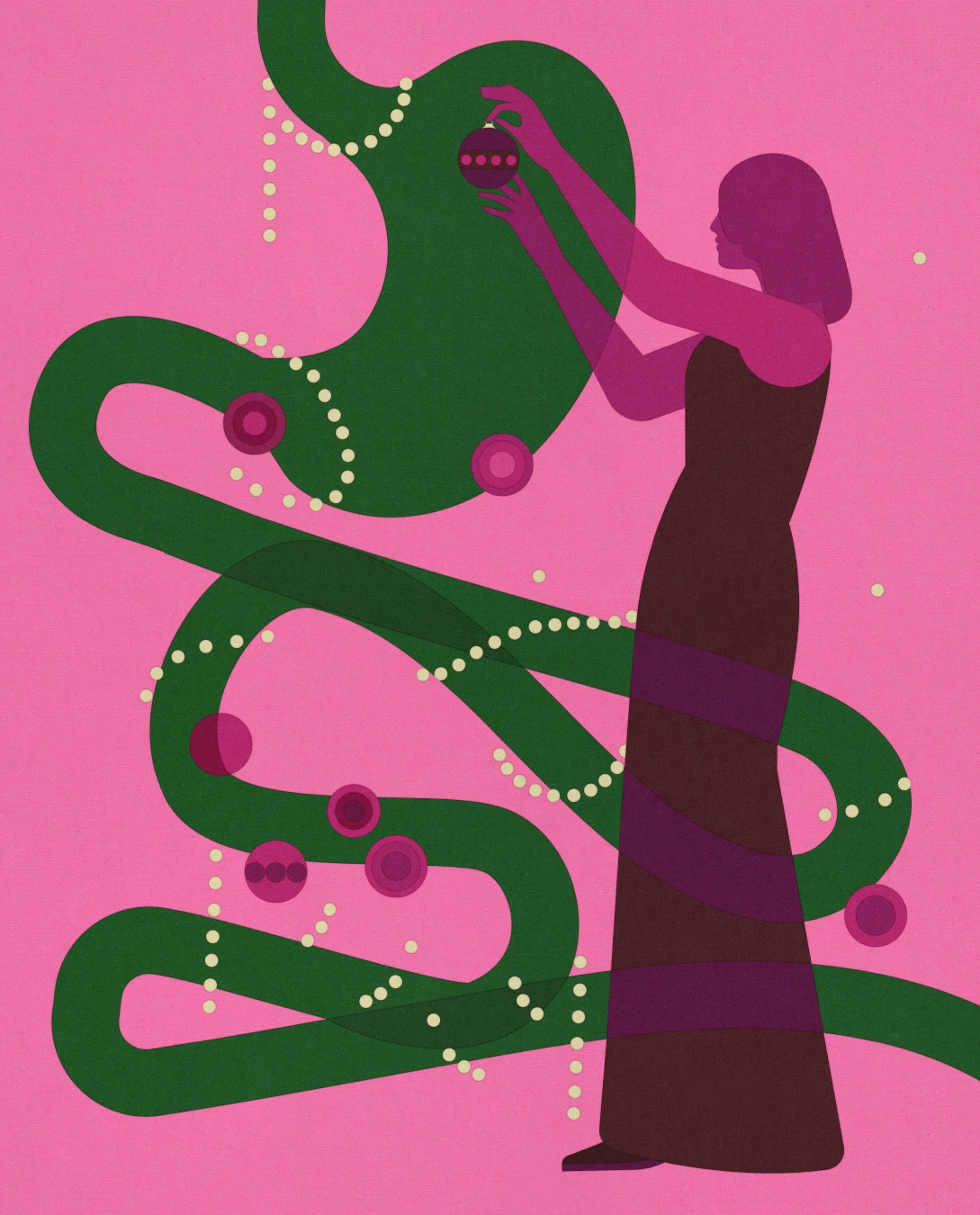 woman decorating a green stomach on christmas eve