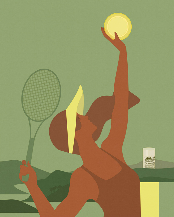 tennis player serving with the sun as the ball