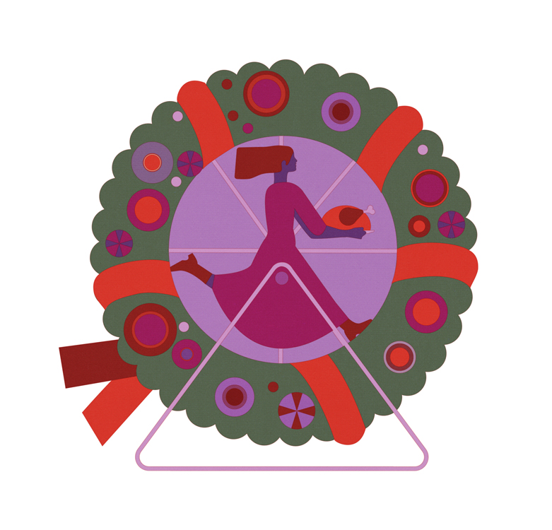 Woman with roast goose in the advent wreath