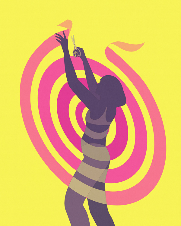 woman with scissor in spiral