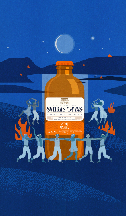 men dancing around a big bottle