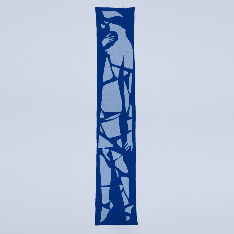 scarf with a silhouette of a woman breaking into parts 