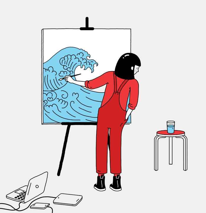 girl painting wave 