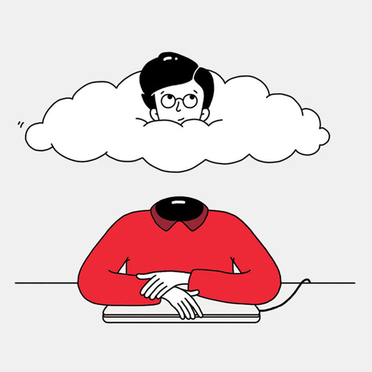 thinker with head in the cloud