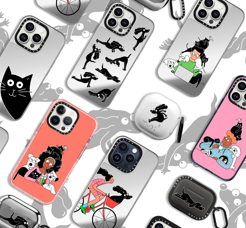 photo of phones in cases with drawings of dogs, cats and birds