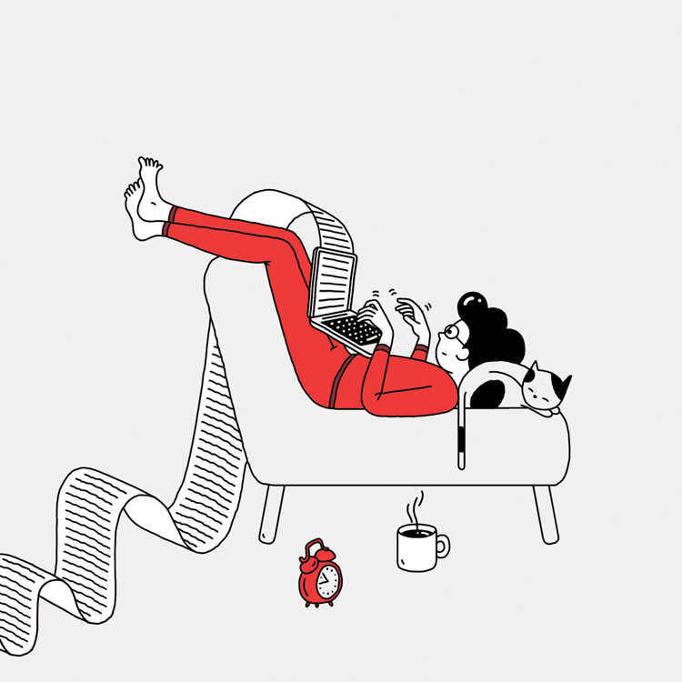 relaxed boy lying on sofa with laptop and cat