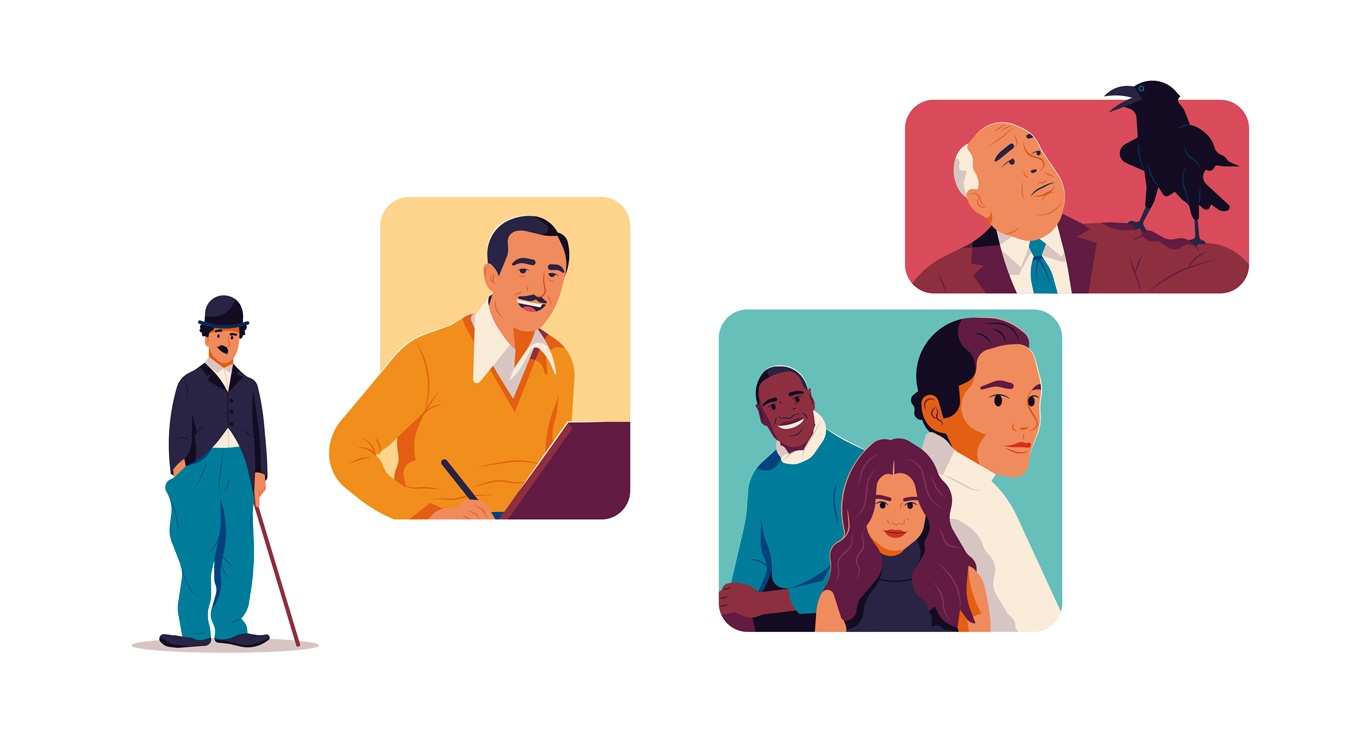Charlie Chaplin, Walt Disney, Alfred Hitchcock, Omar Sy, Marion Cotillard und Selena Gomez 