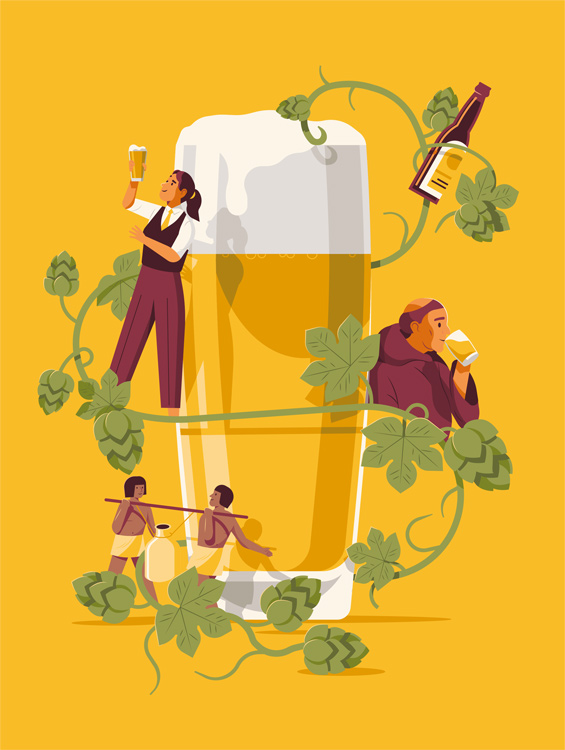 a big glass of beer with a hospitality and monk