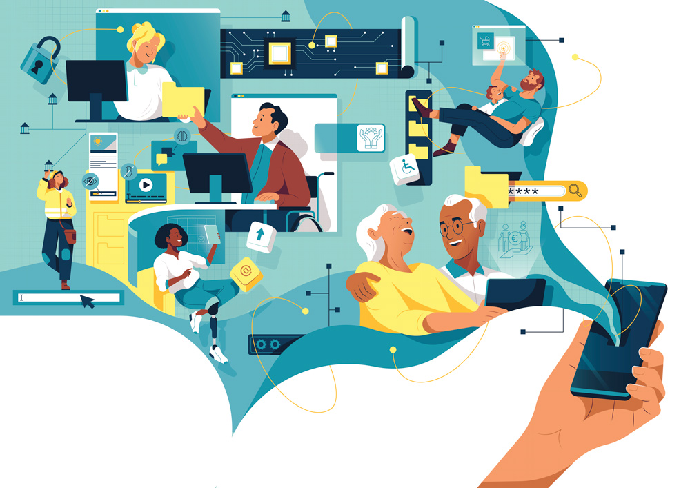 collage of people connected by smartphone