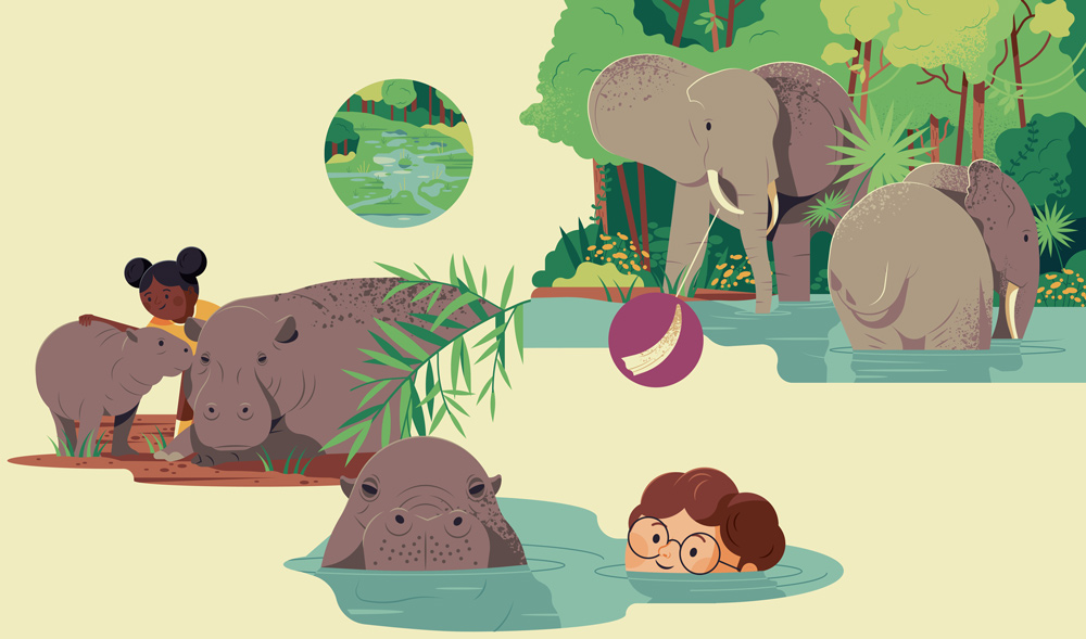 children book cover of two children exploring the rainforest