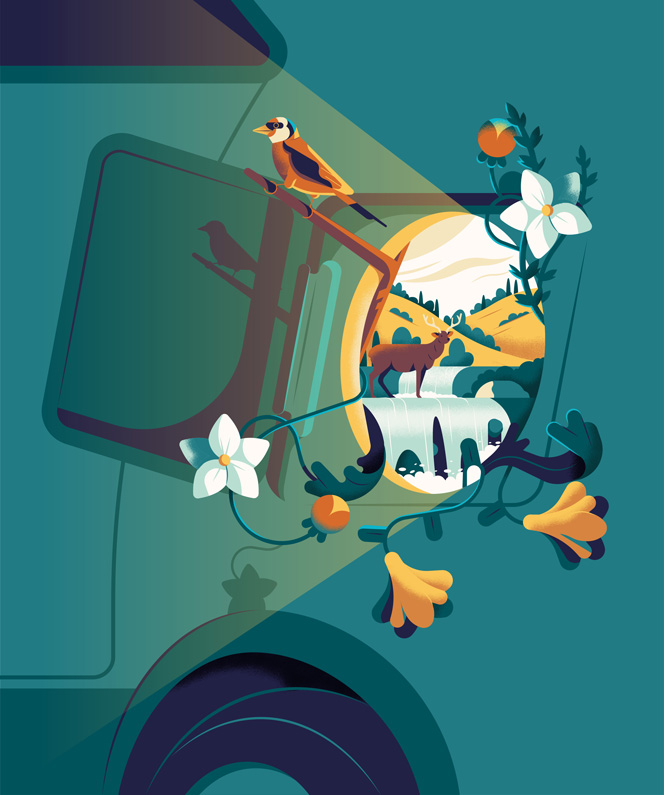 Flowers sticking out of the gas cap 