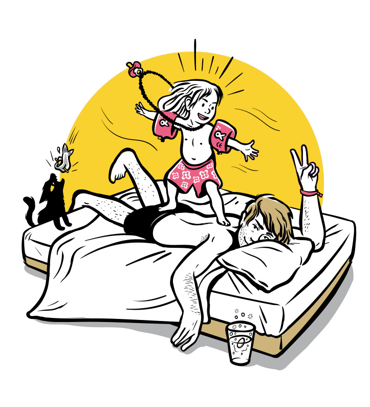 little girld surfing on bed 