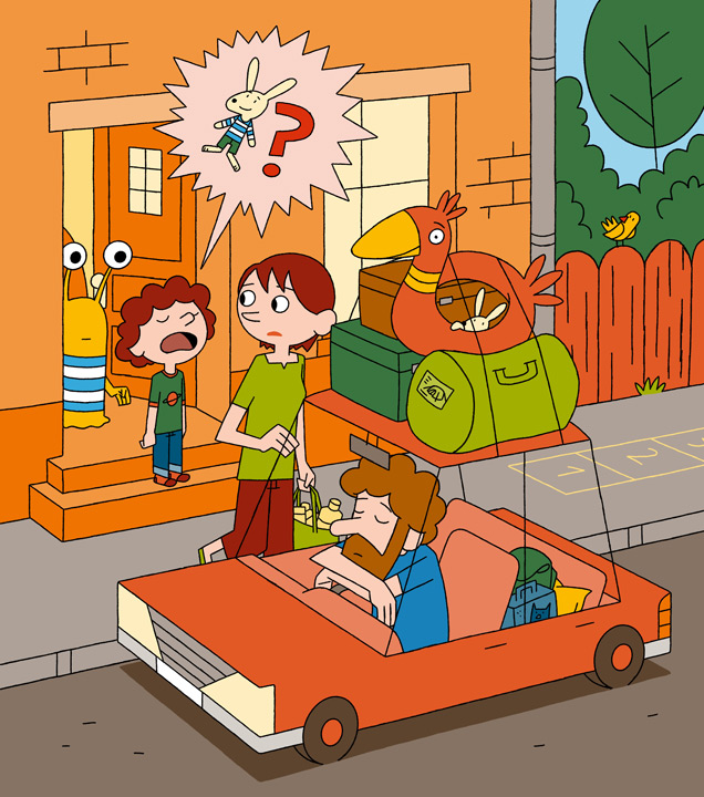 family on way to car for holiday 