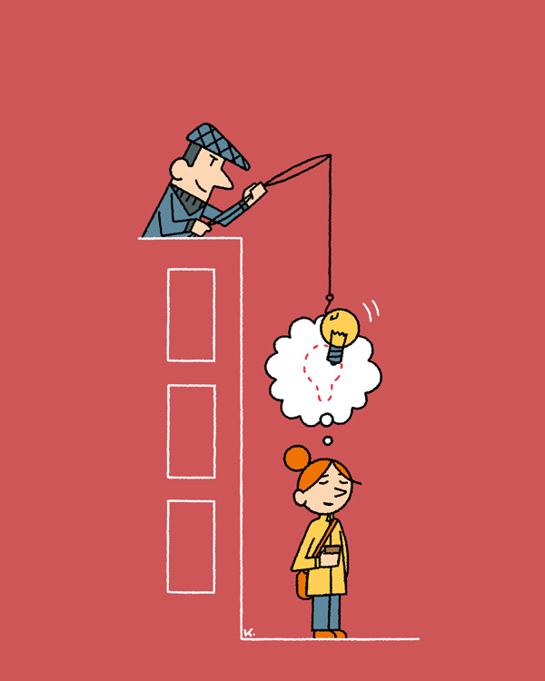 A man steals an idea with a fishing rod