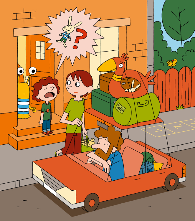 family on way to car for holiday 
