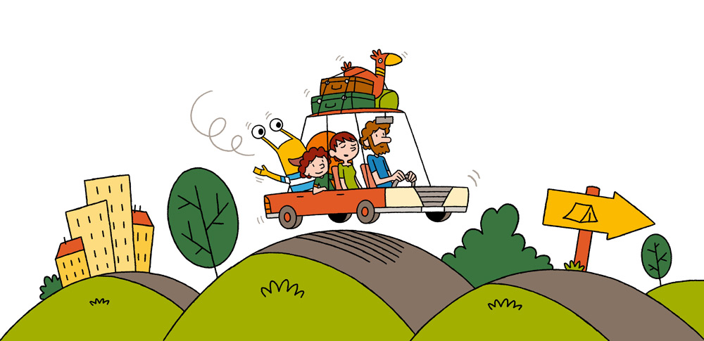 family driving in the car into holidays 
