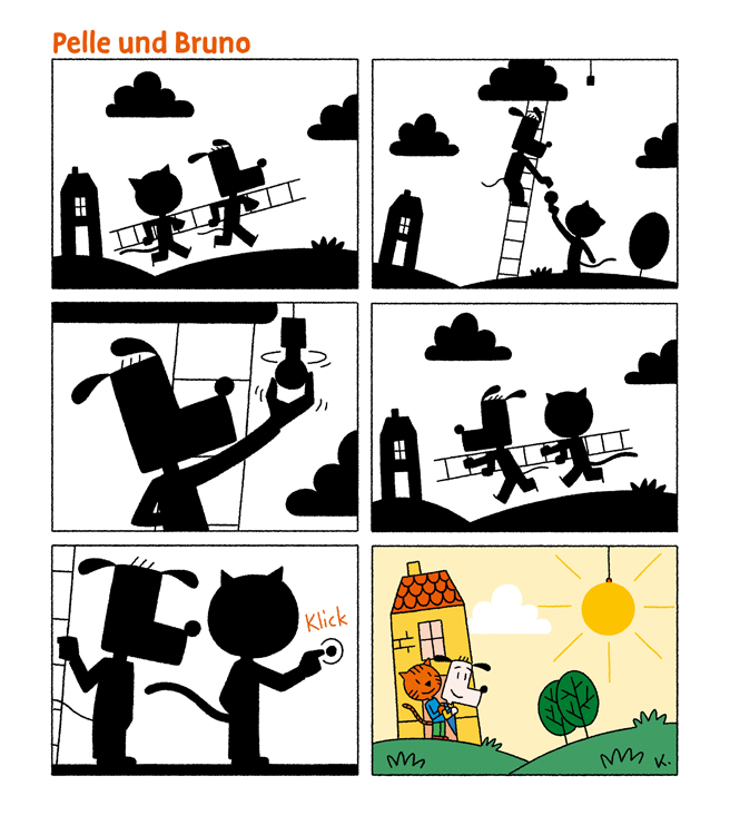 a comic with a dog and a cat in black and white