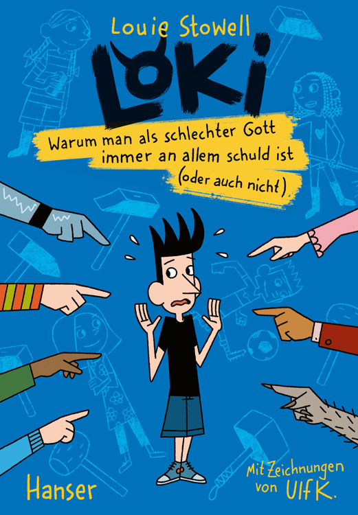 blue book with fingers pointing on a teenager boy