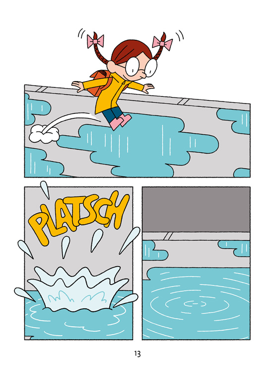 girl jumps in puddle