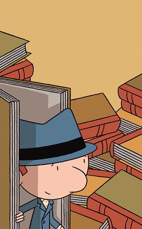 a man with hat exits a book
