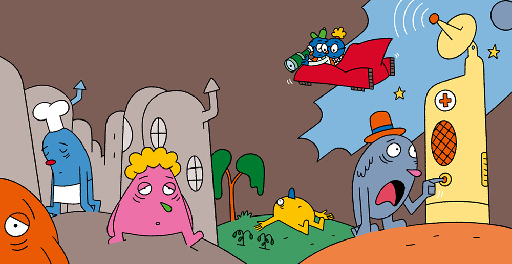 drawn characters from a comic in black and white 