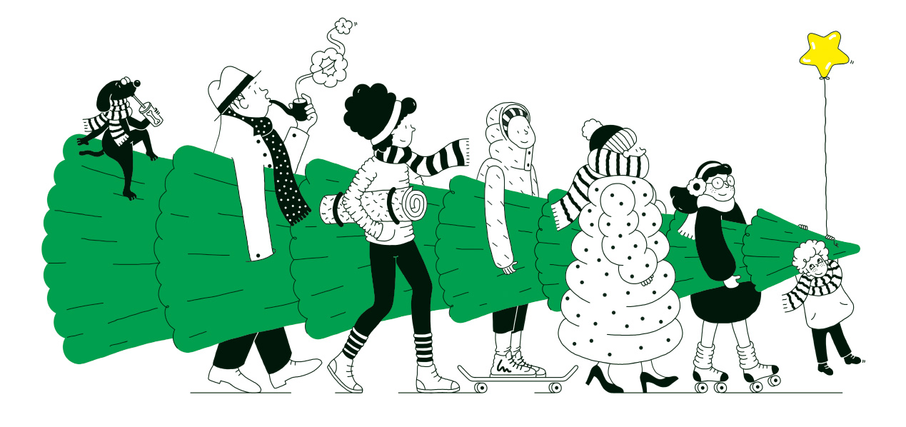 people carrying a christmas tree